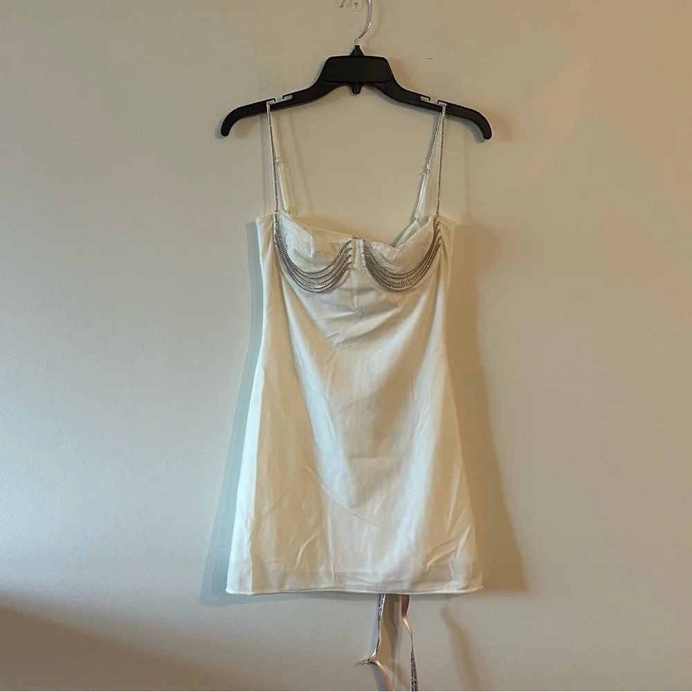 NEW House of CB Grace Ivory Crystallized Mini Dress Lace Velvet S A-C Cup - Picture 2 of 8